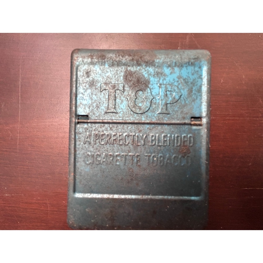 Vintage TOP Cigarette Tobacco Rolling Machine Blue Metal Tin Roller